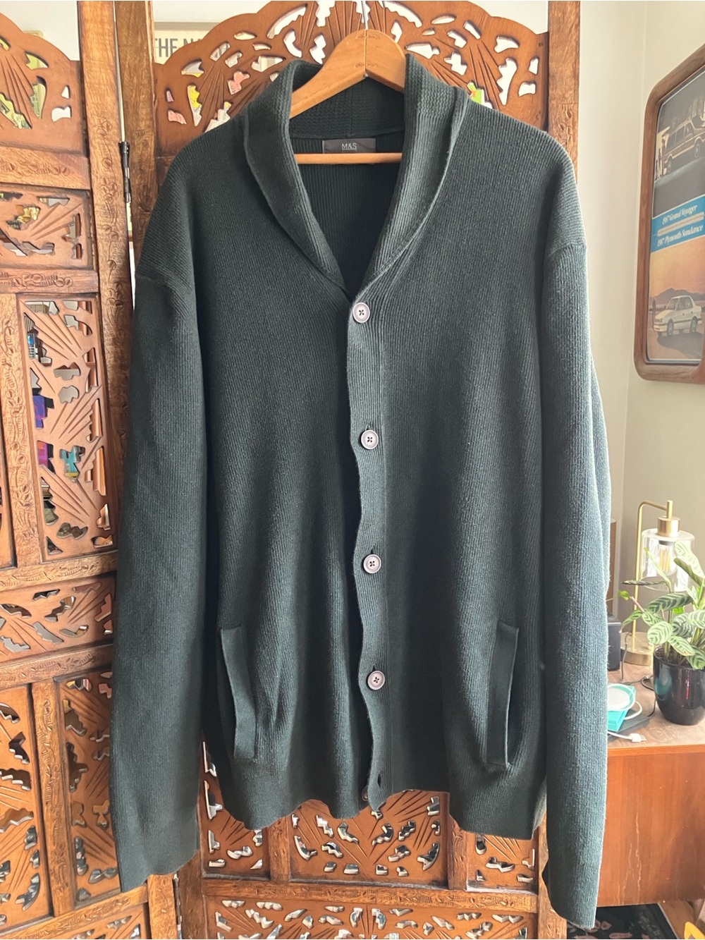 M&S dark green shawl cardigan sweater
